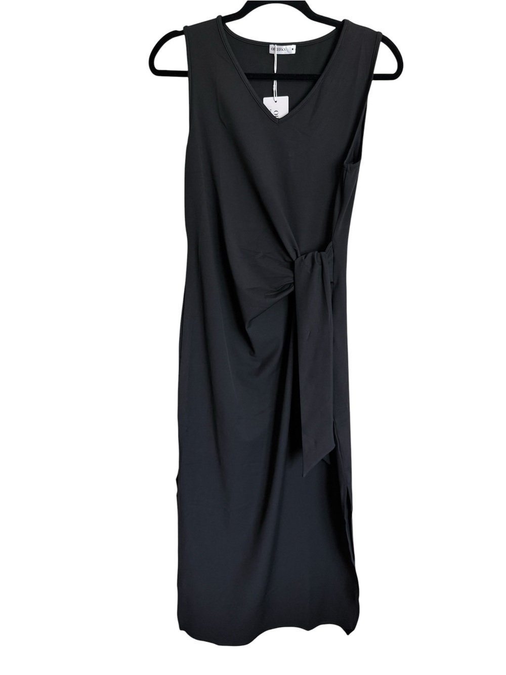 NWT Sleeveless V-Neck Black Side-Tie Maxi/Midi Dress M - Picture 2 of 6